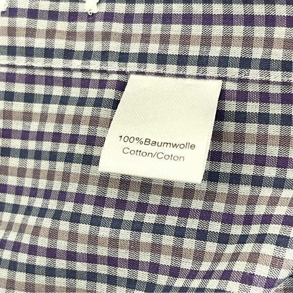 Ledbury Men’s Slim Fit 100% Cotton Purple Gingham Check size 16 - Picture 2 of 4